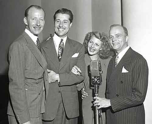 Rita Hayworth with Don Ameche, Edgar Bergen and Ray Noble at NBC Studios, C.1940's